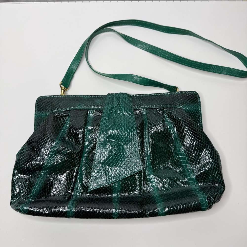 Emerald Green Vintage J. Renee Purse Handbag Snake Skin Shoulder Bag Gold Snaps